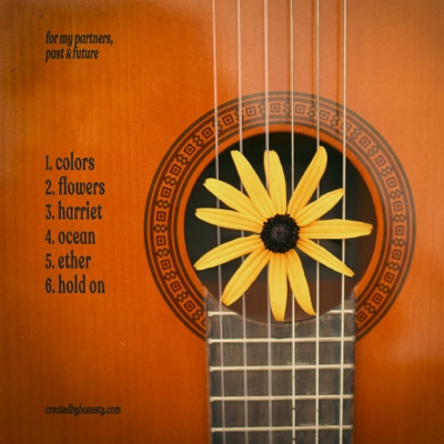 hopeful romantic back cover — a flower in the soundhole of a guitar, with the tracklist